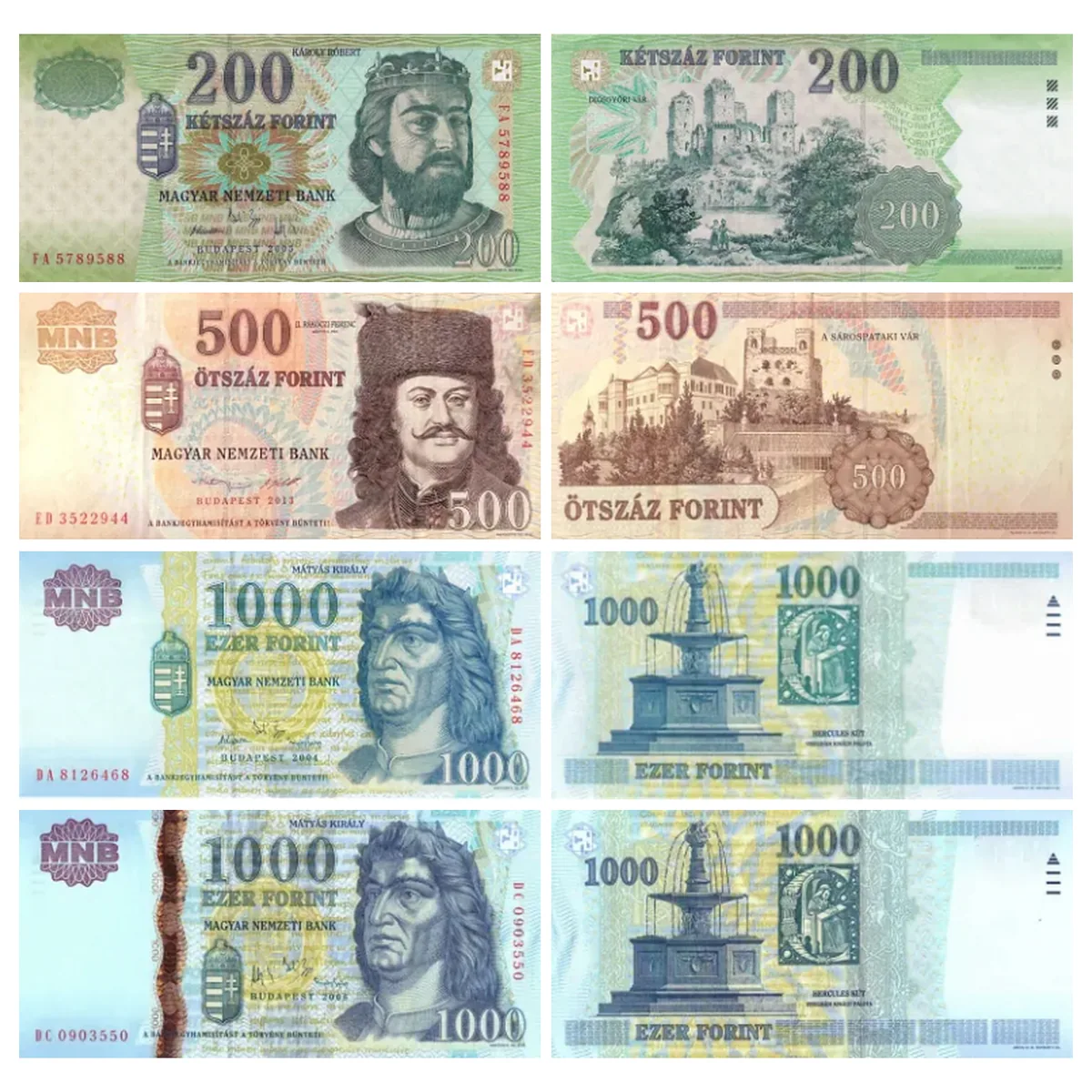 Wycofane 200, 500, 1000 Forint Rok 1988 - awers