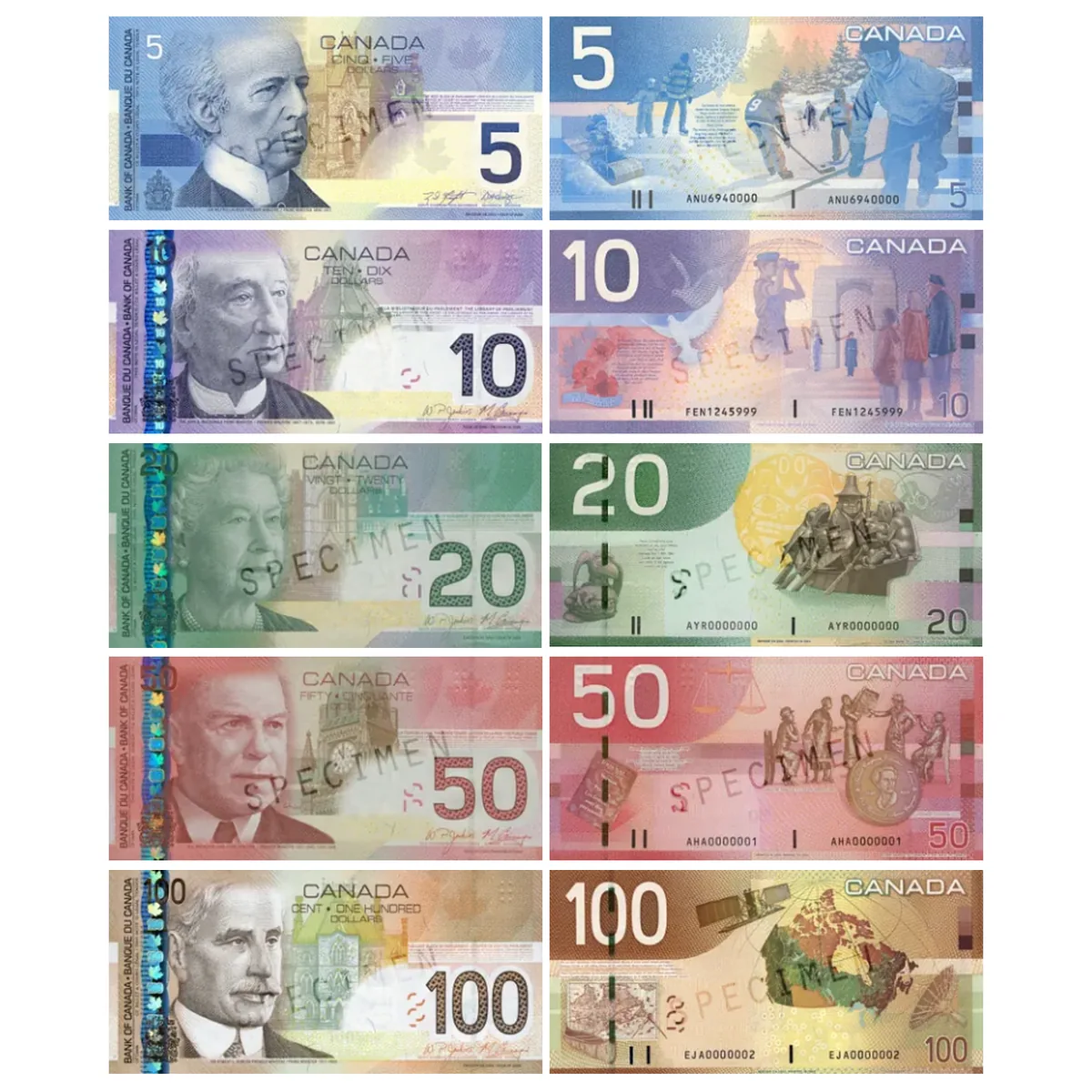Wycofane 5, 10, 20, 50, 100 Dolarów seria Podróże - awers