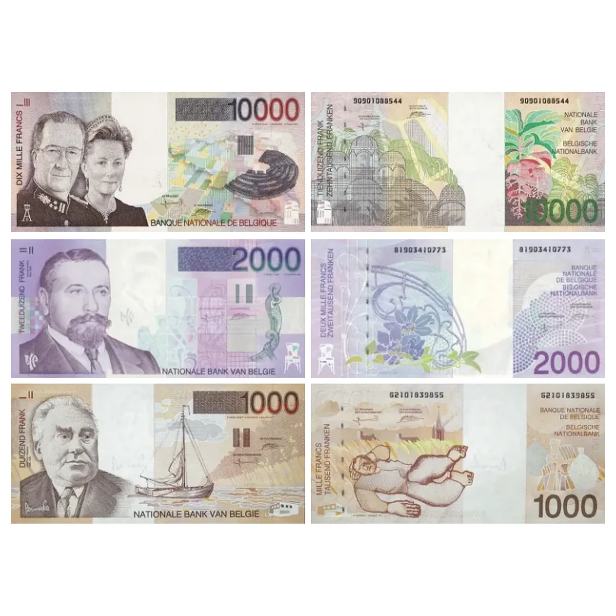 Wycofane 1000, 2000, 10000 Franków Belgijskich seria 1997 - awers