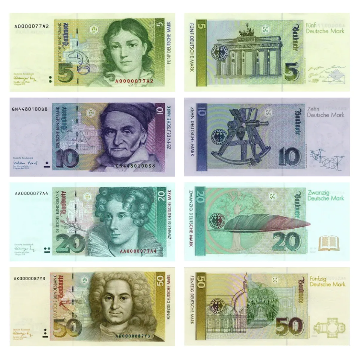 Wycofane 5, 10, 20, 50 Marek Niemieckich seria 1992 - awers