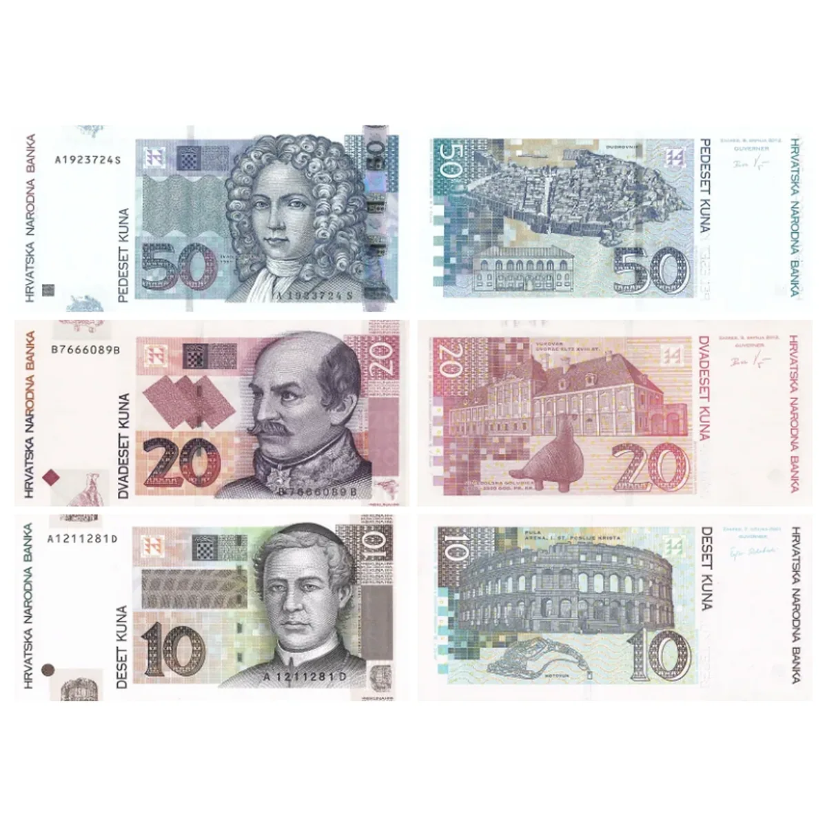 Wycofane 10, 20, 50 Kun seria 1993 - awers