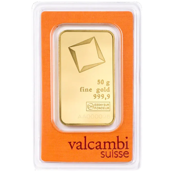 Złota sztabka Valcambi Suisse 50 g